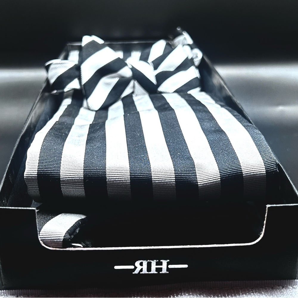 R. Hanauer Silver/Black Striped Silk Cummerbund Set Gorgeous As New